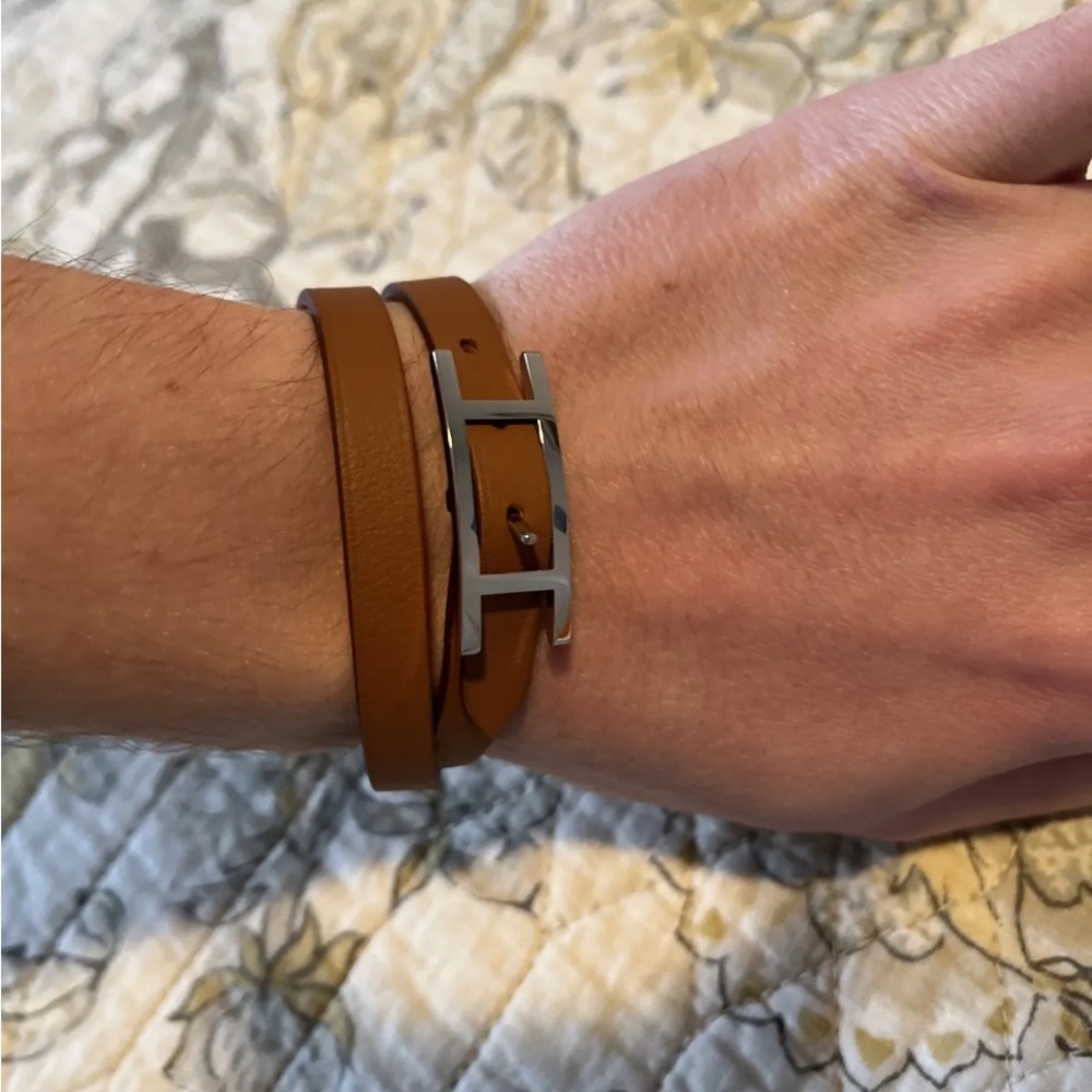 HERMES BEHAPI MEN’S ORANGE/BROWN REVERSIBLE BRACELET(AUTH W/ HERMES DUSTBAG/BOX)